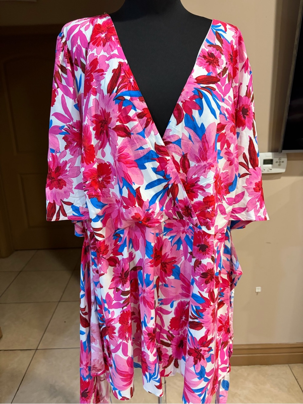 Bright Pink Floral Wrap Romper Jumpsuit